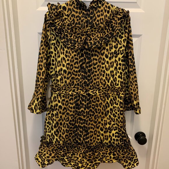 Women's Ganni Leopard Animal Print Cotton Mini Dress Size 40 L - Picture 3 of 6
